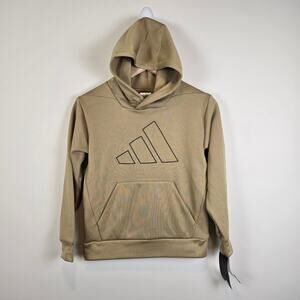 Adidas D4T Hooded Pullover Kids Size S/8 3 Stripe Hoodie Sweatshirt Khaki